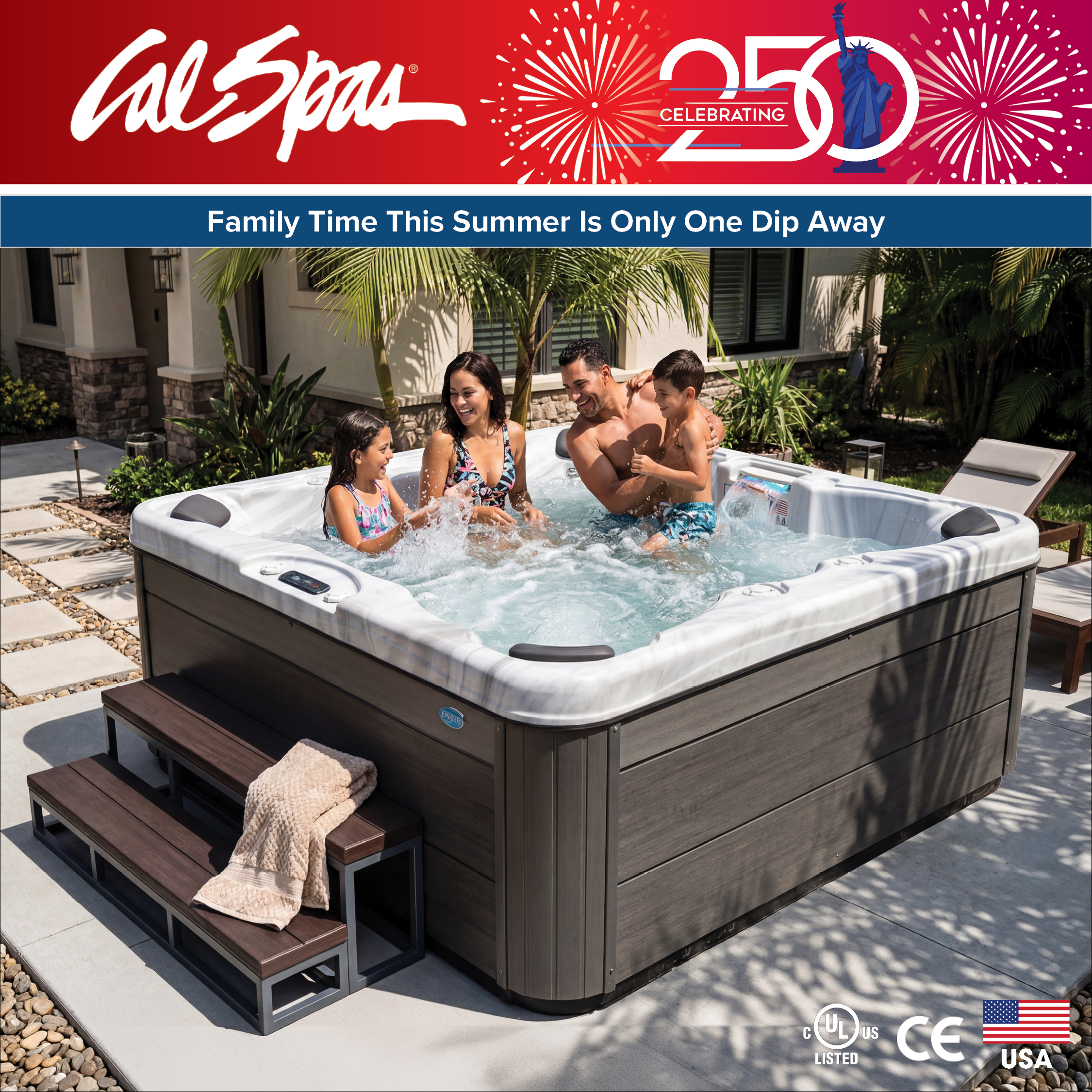 Calspas hot tub being used in a family setting - Victorville